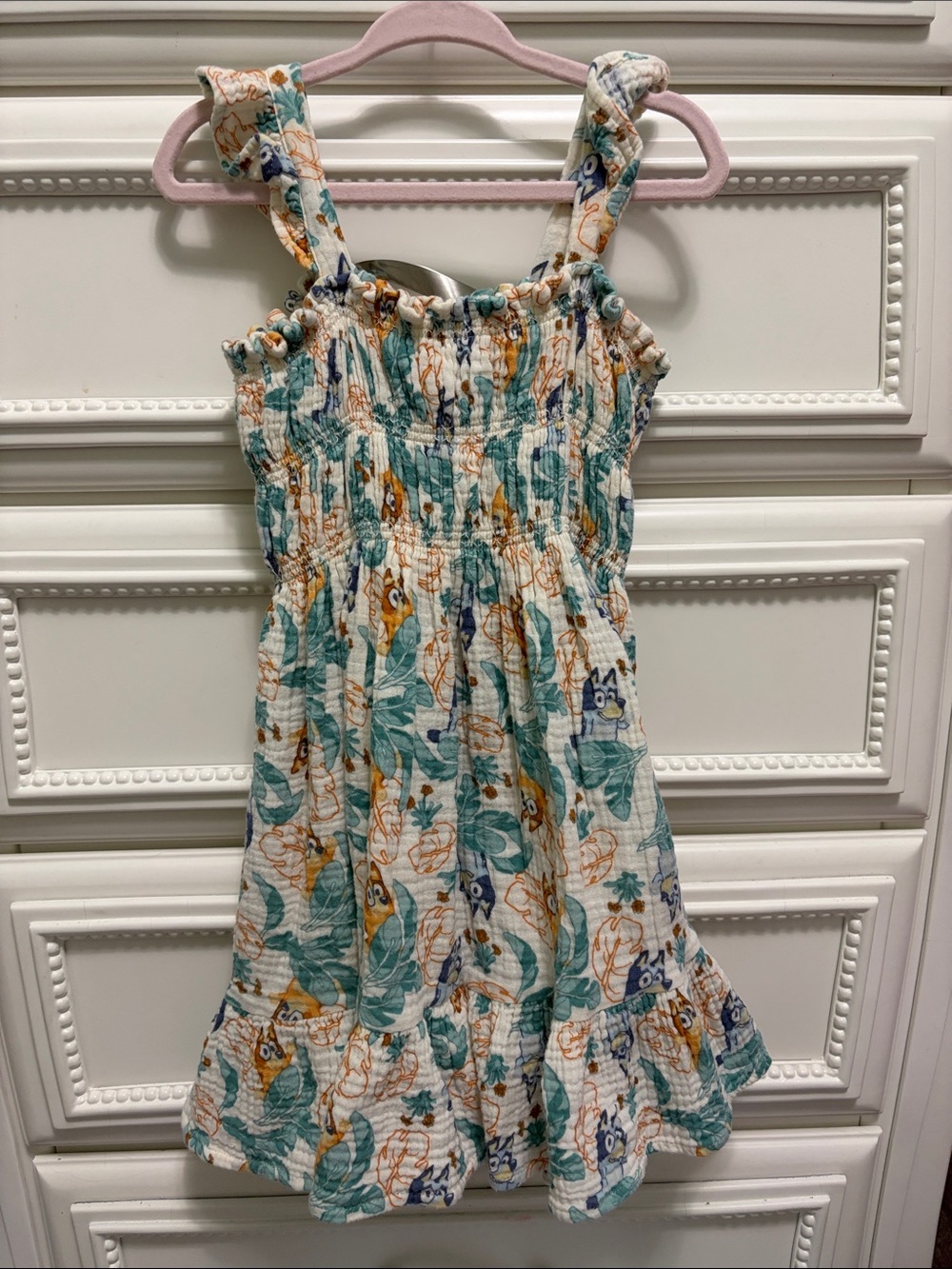 Bluey Toddler Girls' Bluey Gauze Dress White & Green Size 4T